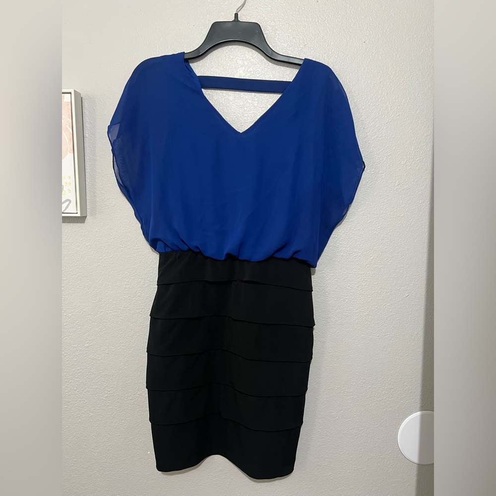 Sweet Storm Blue and Black V-Neck Sheath Dress